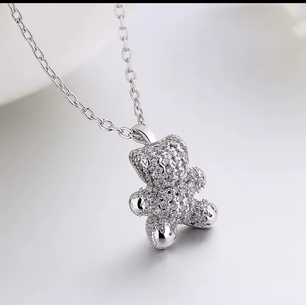 925 Silver Teddy Bear Pendant Necklace